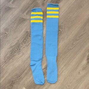 Striped Thigh High Socks - Sky Blue and Sunshine Yellow